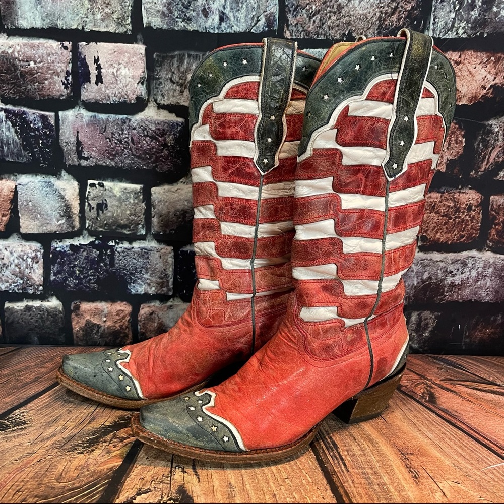 Corral Women’s Western Boots 2515 USA American Flag Patriotic Red White Blue 8M